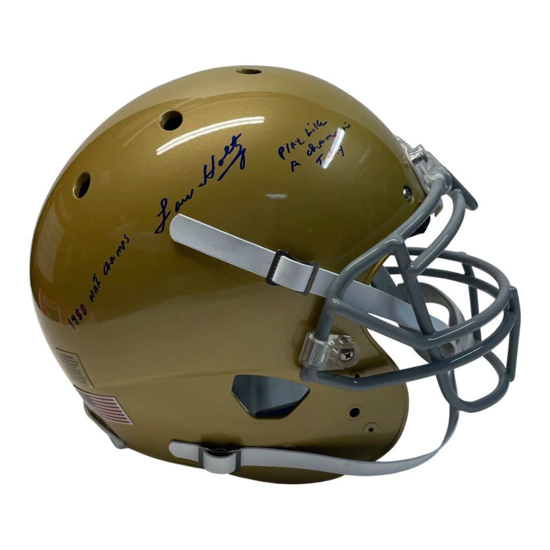 Lou Holtz Autographed Notre Dame Fighting Irish Schutt Authentic Helmet w/ Handprint Steiner CX