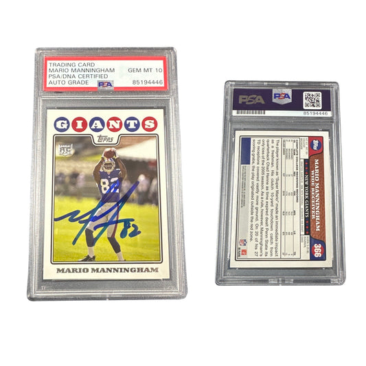 2008 Mario Manningham Autographed Topps Rookie Card NFL Kickoff #366 PSA Auto GEM MT 10