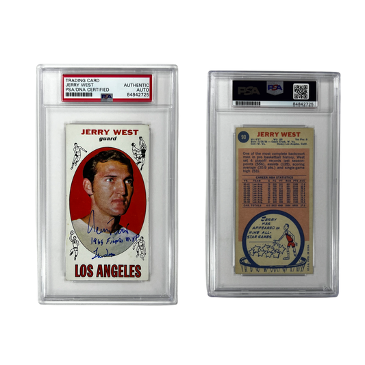 1969-70 Jerry West Autographed Topps #90 1969 Finals MVP, The Logo Inscriptions PSA Auto Authentic