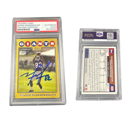 2008 Mario Manningham Autographed Topps Rookie Card NFL Kickoff Gold /2008 #366 PSA Auto Authentic