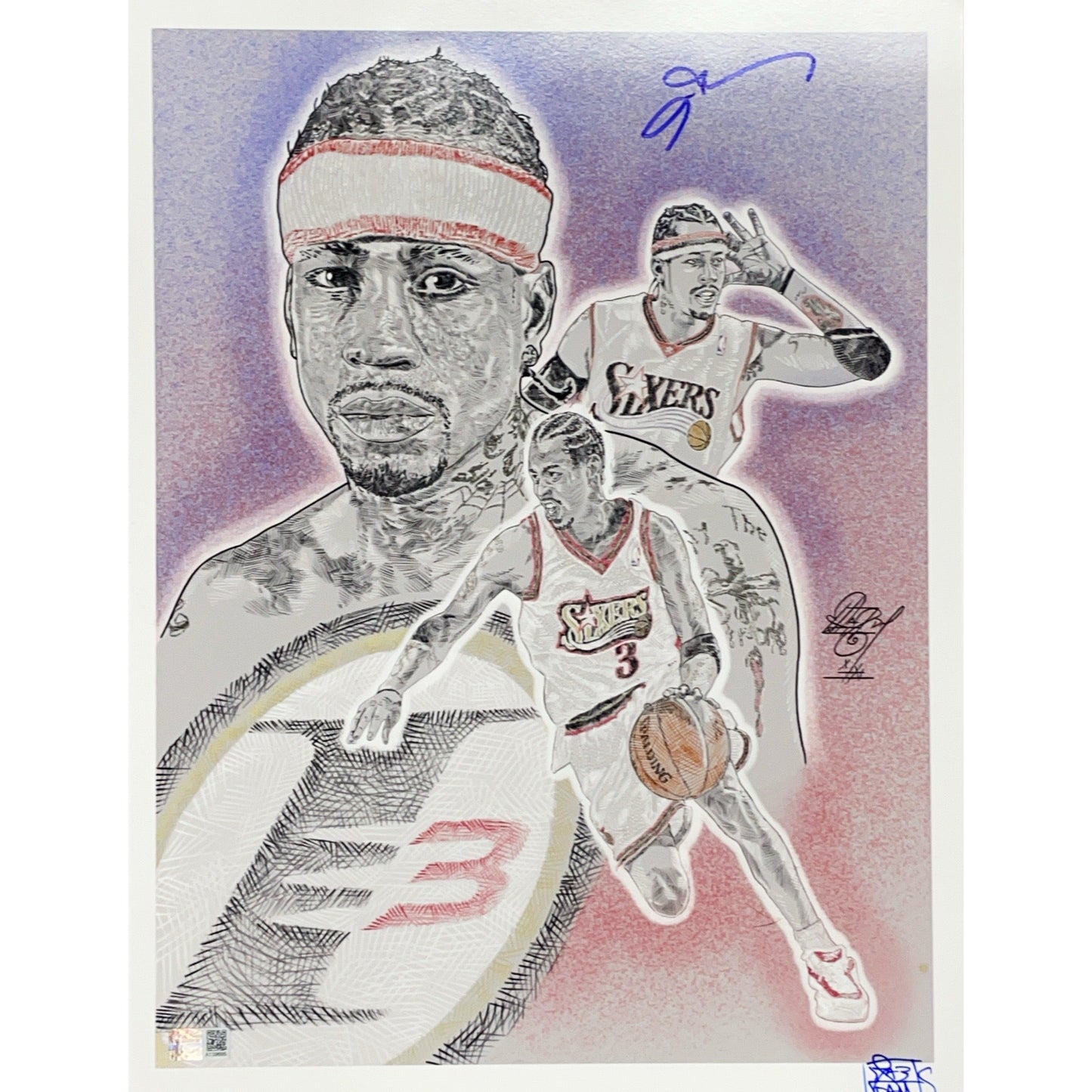 Allen Iverson Autographed Mazz Adams Art Philadelphia 76ers 11x14 Steiner CX