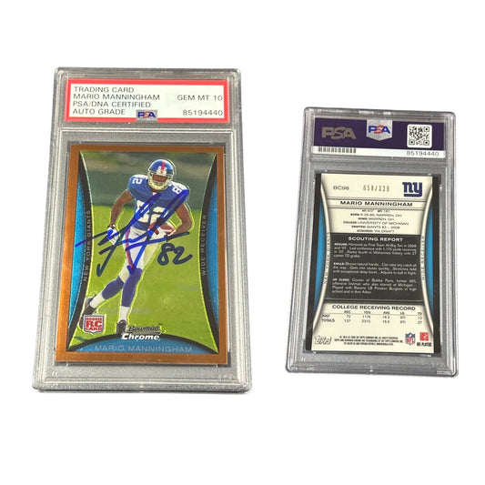 2008 Mario Manningham Autographed Bowman Chrome Rookie Bronze /329 #BC98 PSA Auto GEM MT 10