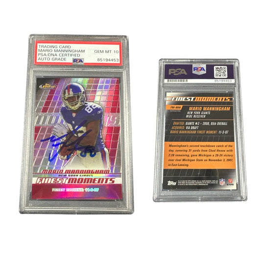 2008 Mario Manningham Autographed Topps Finest Moments Refractor #FM-MM PSA Auto GEM MT 10