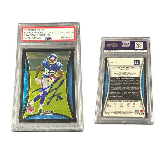 2008 Mario Manningham Autographed Bowman Chrome Rookie #BC98 PSA Auto GEM MT 10