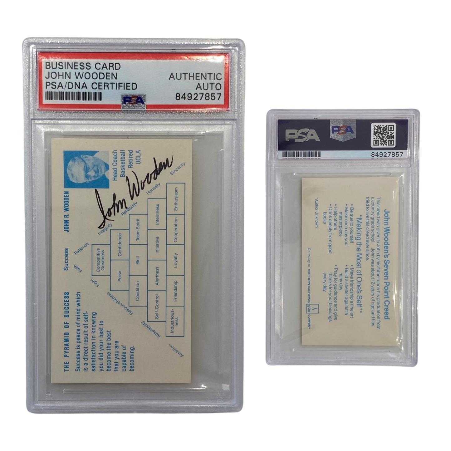 1975 John Wooden Pyramid Of Success Business Card PSA Auto Authentic