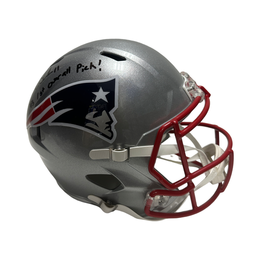 Drew Bledsoe Autographed New England Patriots "1st Overall Pick" Inscribed Full Size Speed Replica Helmet Beckett