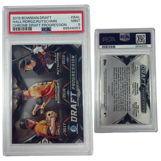 2019 D.L. Hall Grayson Rodriguez Adley Rutschman Bowman Chrome Draft Progression #BAL PSA MINT 9