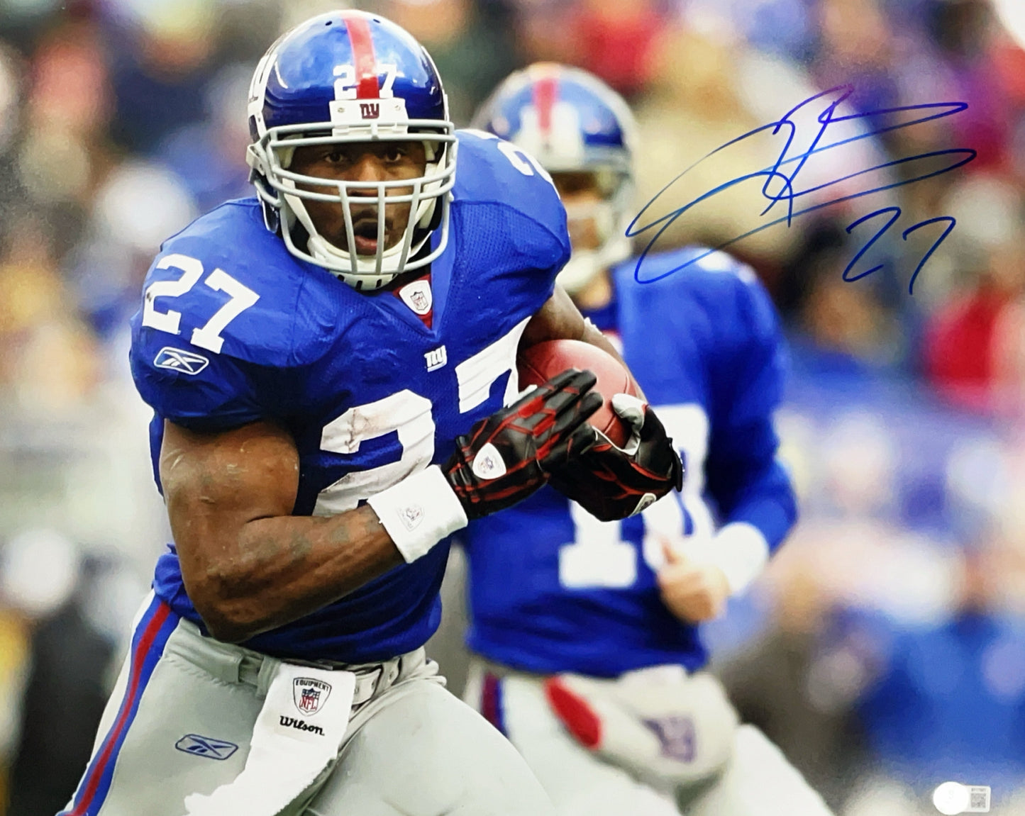 Brandon Jacobs Autographed New York Giants Horizontal Run 16x20 Photo Beckett BAS