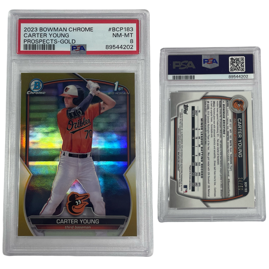 2023 Carter Young Bowman Chrome Prospects Gold Refractor /50 #BCP183 PSA NM MT 8