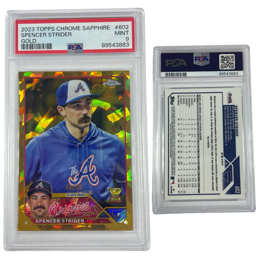 2023 Spencer Strider Topps Chrome Sapphire Gold /50 #602 PSA MInt 9
