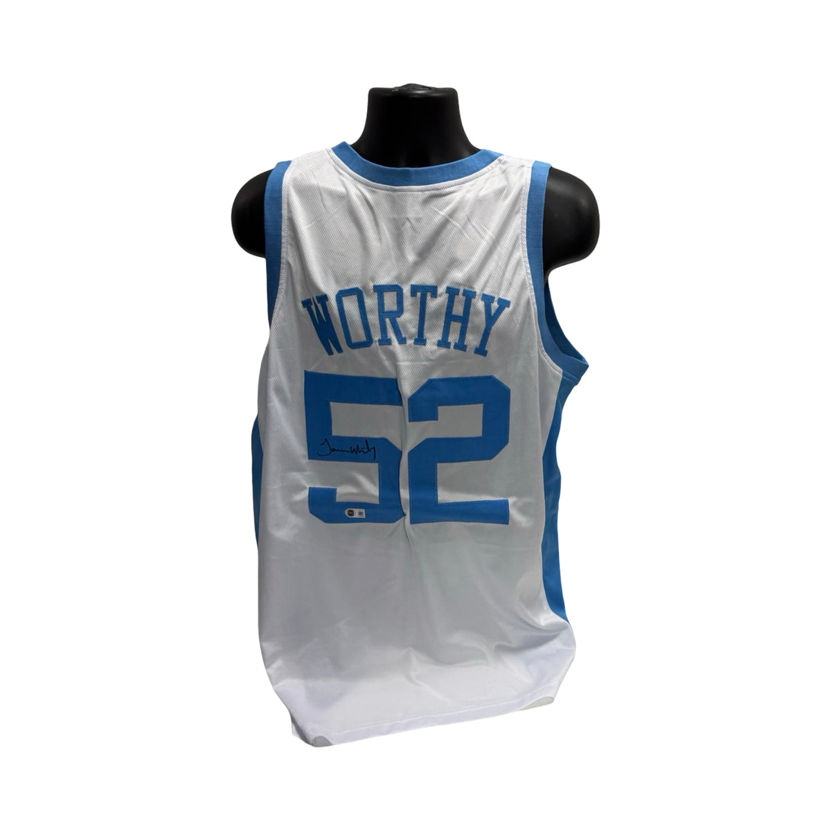 James Worthy Autographed North Carolina White and Light Blue Jersey BAS