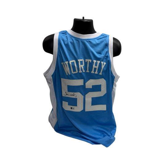 James Worthy Autographed North Carolina Light Blue and White Jersey BAS