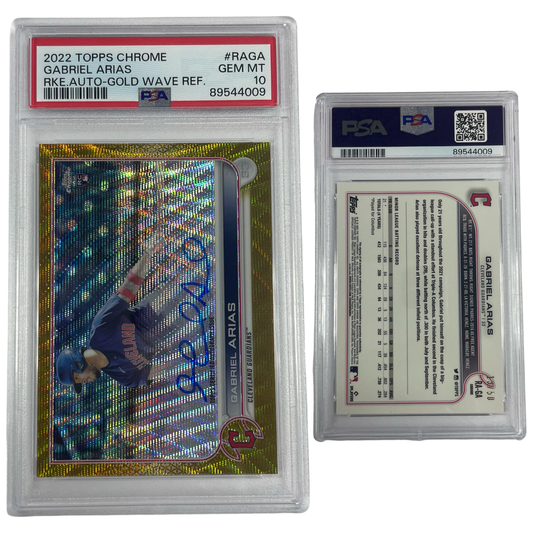 2022 Gabriel Arias Topps Autographed Chrome Rookie Gold Wave Refractor /50 #RAGA PSA GEM MT 10