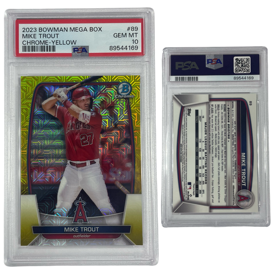 2023 Mike Trout Bowman Mega Box Chrome Yellow Refractor /75 PSA GEM MT 10