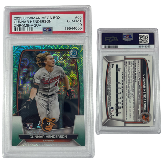 2023 Gunnar Henderson Bowman Chrome Mega Box Aqua Refractor /225 #65 PSA GEM MT 10