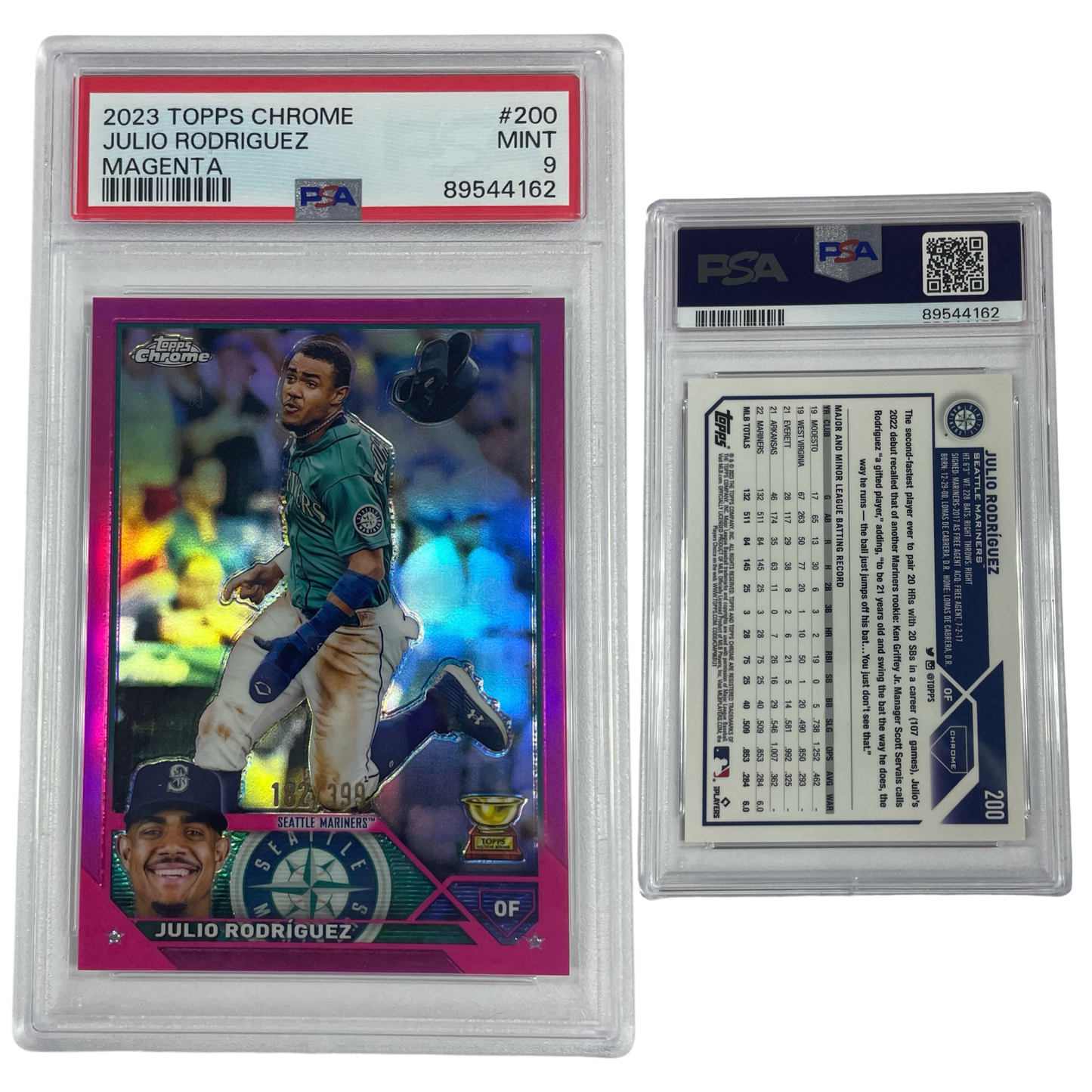 2023 Julio Rodriguez Topps Chrome Magenta Refractor /399 #200 PSA MINT 9