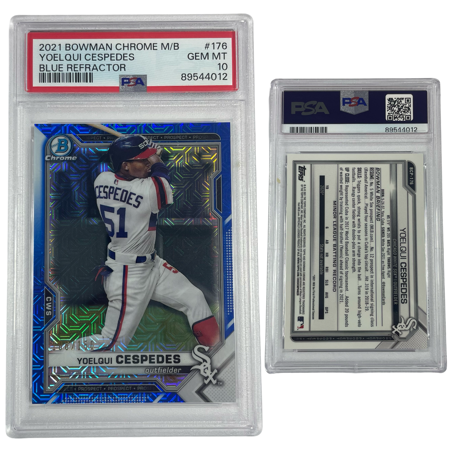 2021 Yoelqui Cespedes Bowman Chrome Mega Box Blue Refractor /150 #176 PSA GEM MT 10