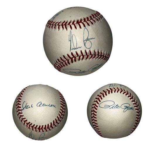 Nolan Ryan, Pete Rose & Hank Aaron Autographed AL OMLB JSA