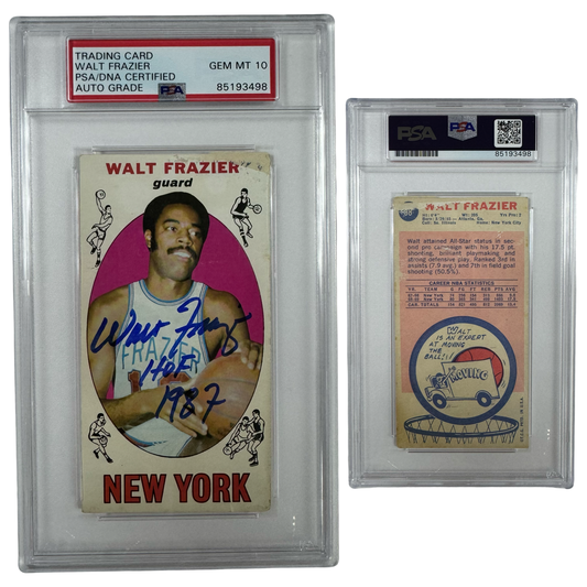 1969-70 Walt Clyde Frazier Autographed Topps #98 HOF 1987 Inscription PSA Auto GEM MT 10