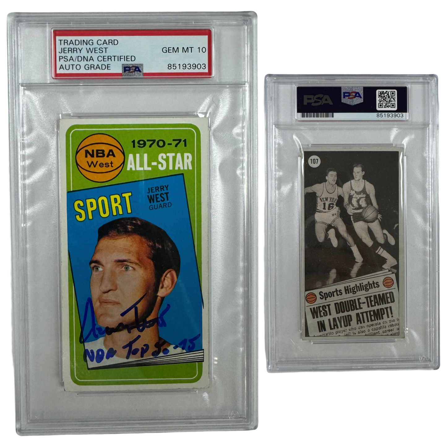 1970-71 Jerry West Autographed Topps NBA West All-Star NBA Top 50-75 Inscription #107 PSA GEM MT 10