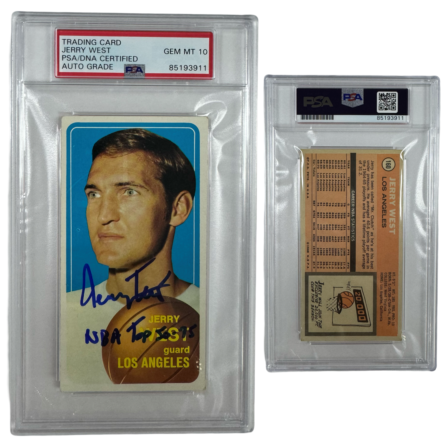 1970-71 Jerry West Autographed Topps #160 NBA Top 50-75 Inscription PSA GEM MT 10