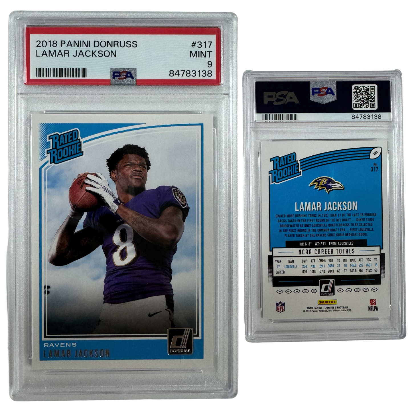 2018 Lamar Jackson Panini Donruss Rated Rookie #317 PSA MINT 9