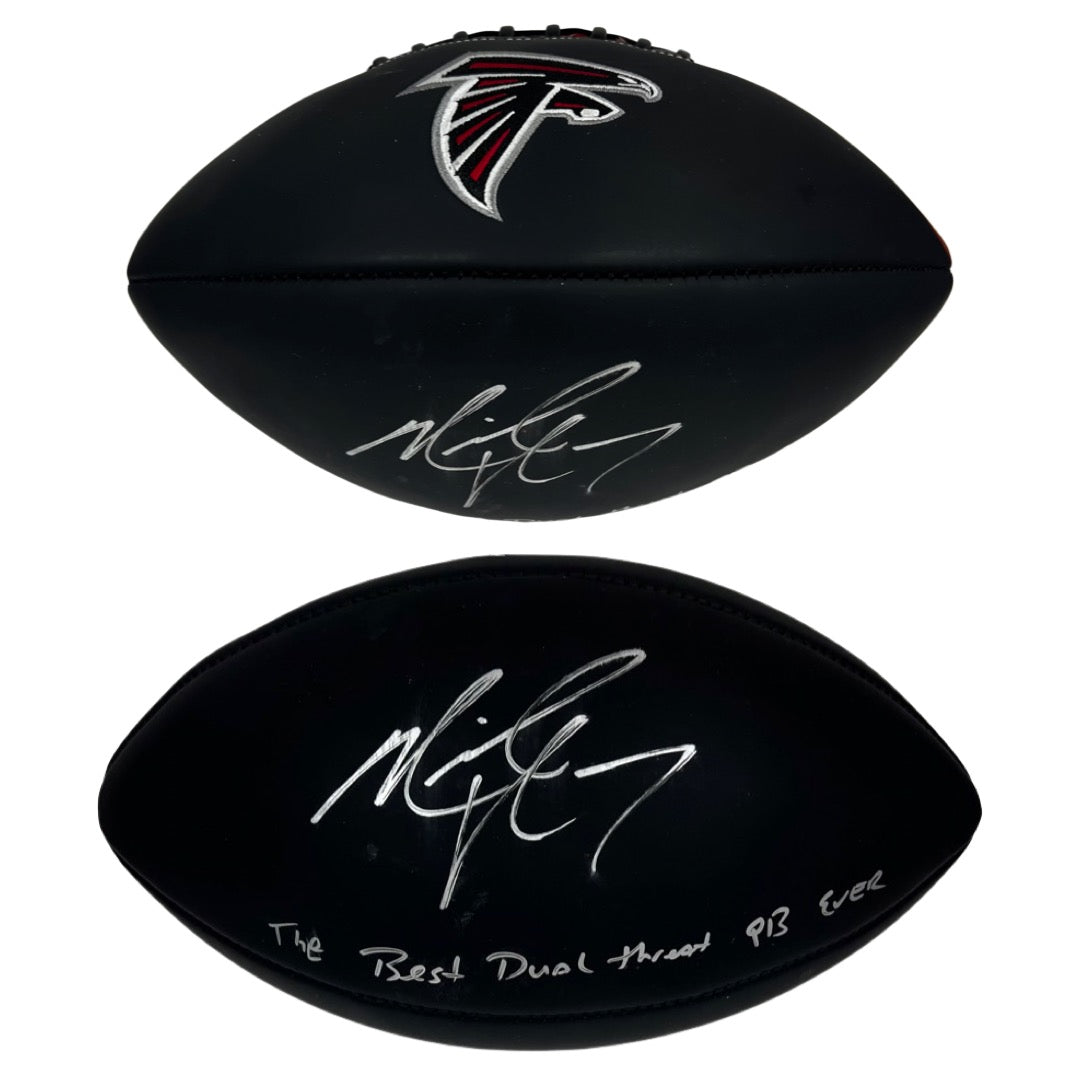 Michael Vick Autographed Atlanta Falcons Black Logo Football “The Best Dual Threat QB Ever" Inscription JSA