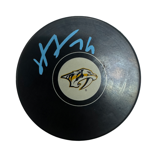Juuse Saros Autographed Nashville Predators Logo Puck JSA