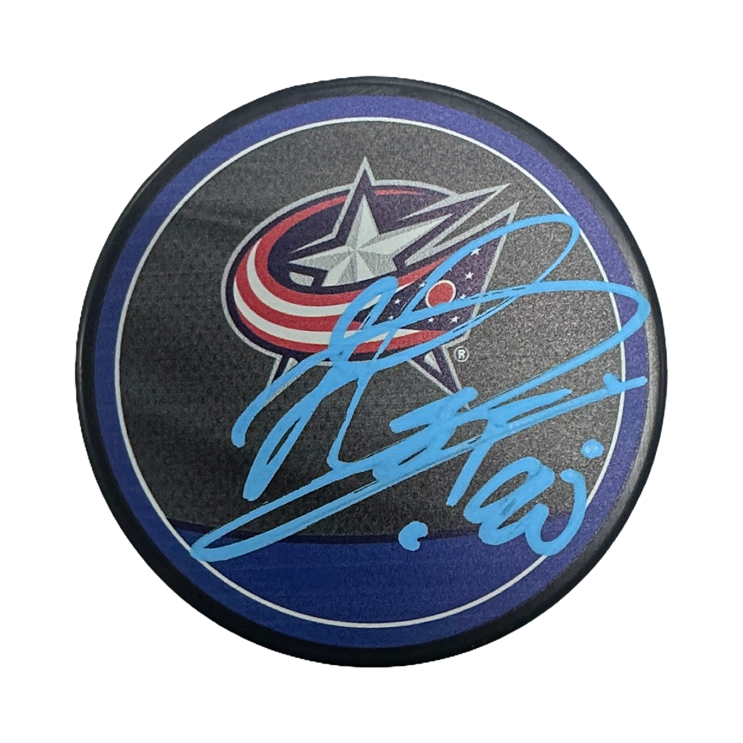 Elvis Merzlikins Autographed Columbus Blue Jackets Logo Puck JSA