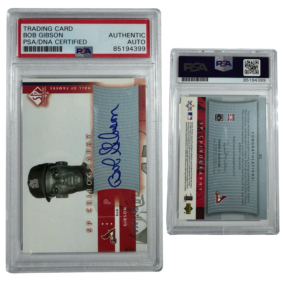 2003 Bob Gibson Autographed Upper Deck SP Chirography /245 #BG PSA Auto Authentic