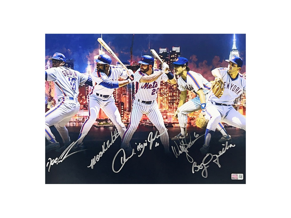 Doc Gooden Mookie Wilson Howard Johnson Wally Backman Bobby Ojeda Autographed New York Mets 11x14 Photo Steiner CX