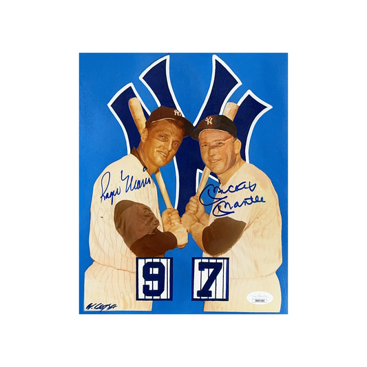 Mickey Mantle & Roger Maris Autographed New York Yankees William Lopa Painting 8x10 JSA