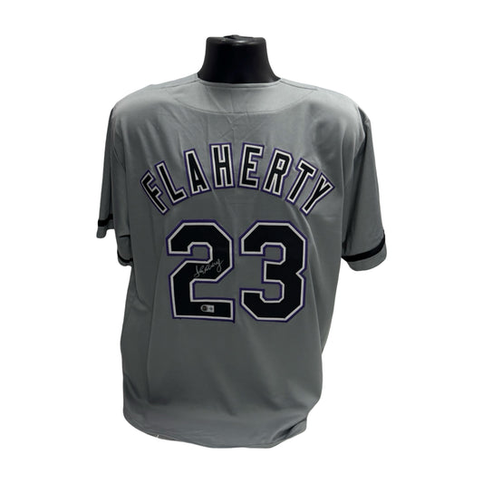 John Flaherty Autographed Tampa Bay Devil Rays Grey Jersey Beckett BAS