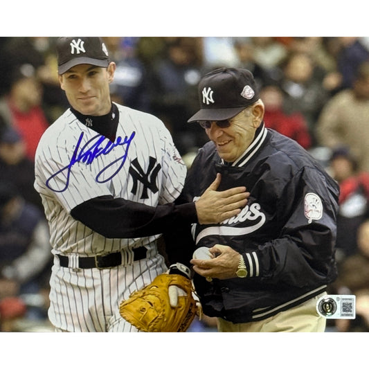 John Flaherty Autographed New York Yankees 8x10 with Yogi Berra Beckett BAS