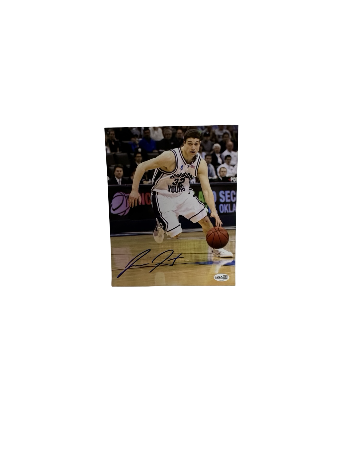 Jimmer Fredette Autographed BYU Cougars White Vertical 8x10 JSA