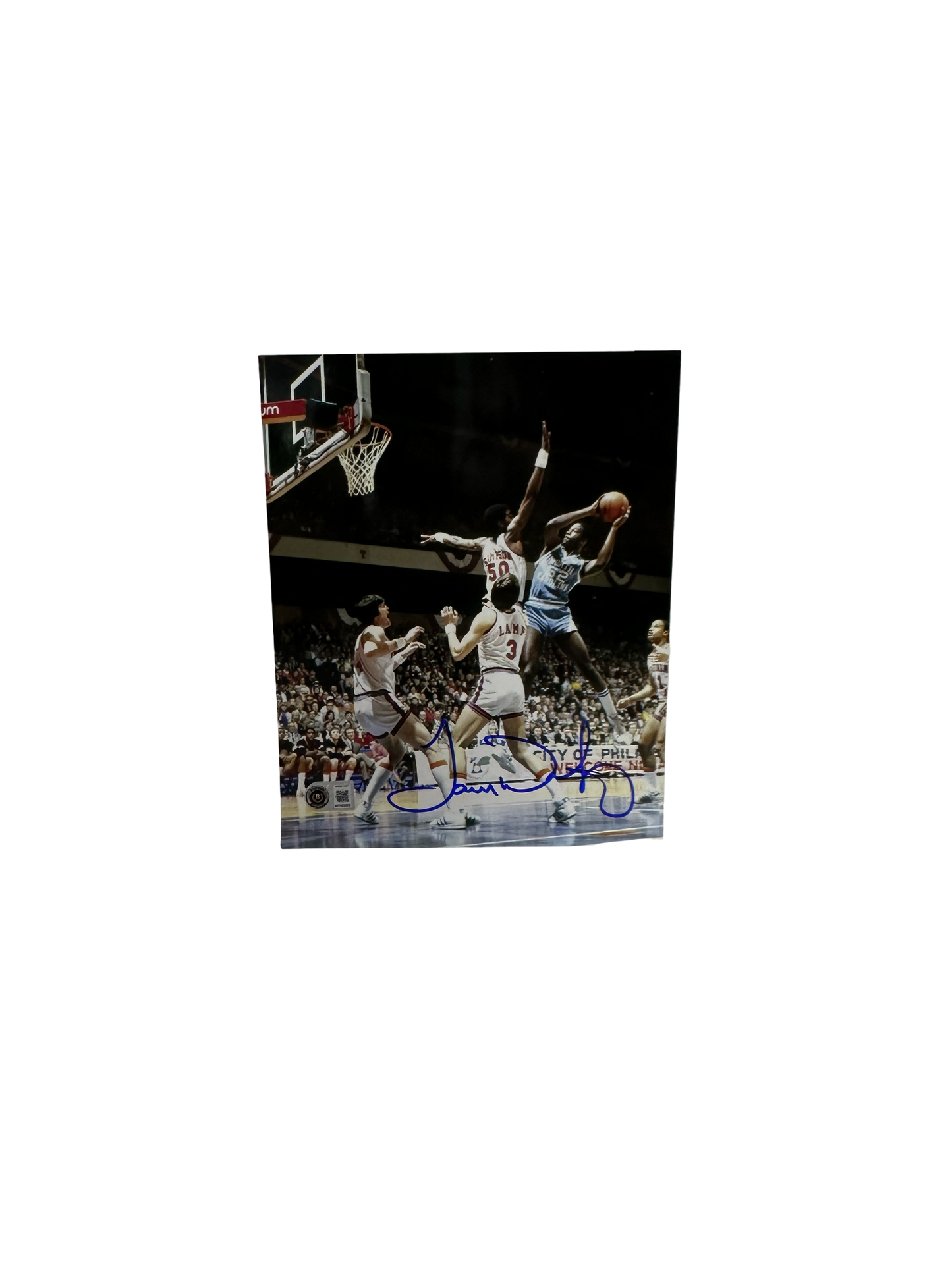 James Worthy 8X10 UNC Going Up Beckett BAS