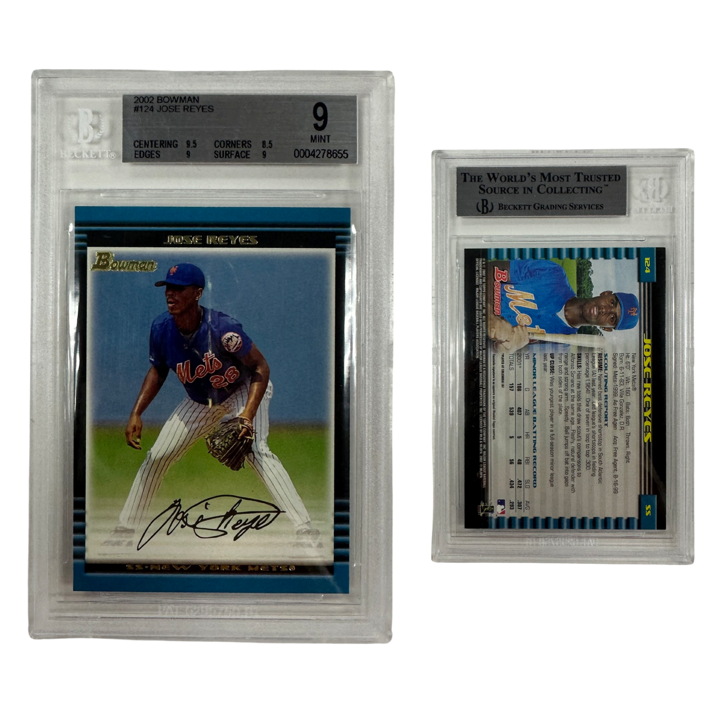 2002 Jose Reyes Topps Bowman Signature #124 Beckett 9 MINT