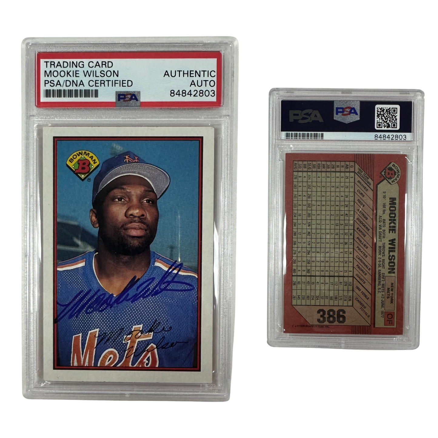 1989 Mookie Wilson Topps Bowman Autographed #386 PSA Authentic Auto