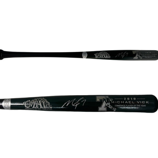 Michael Vick Autographed Philadelphia Eagles Green Barrel Cooperstown Bat JSA