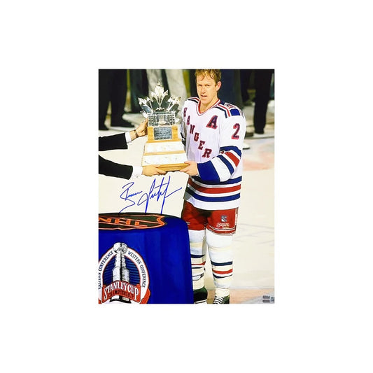 Brian Leetch Autographed New York Rangers Calder Trophy 11x14 Steiner CX