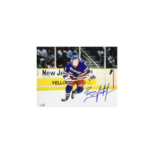 Brian Leetch Autographed New York Rangers Skating Horizontal 8x10 Steiner CX