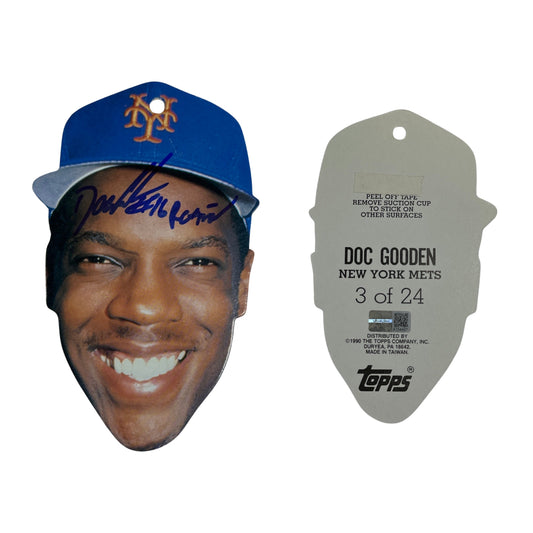 1990 Dwight Doc Gooden Autographed Topps Heads Up Card Inscribed "#16 Retired" Steiner