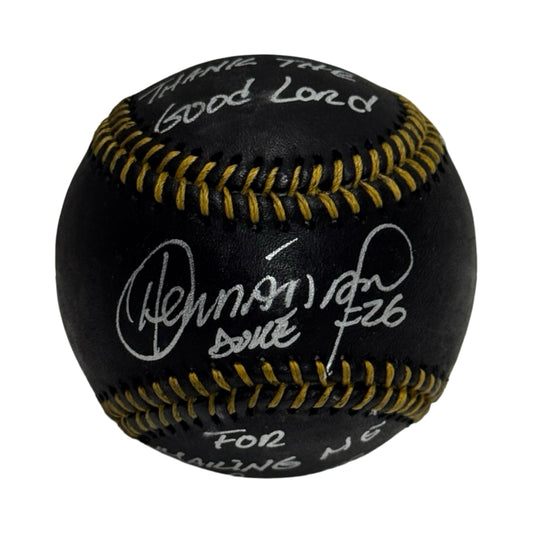 Orlando El Duque Hernandez Autographed New York Yankees Black Leather OMLB Thank the Good Lord for Making Me a Yankee Inscription Steiner CX