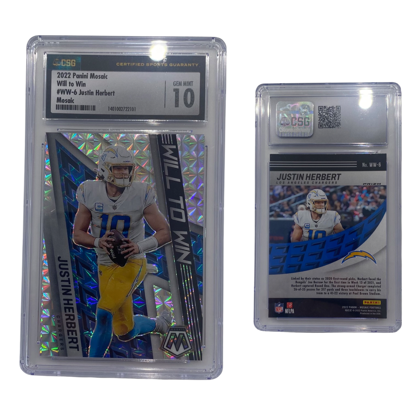 2022 Justin Herbert Panini Mosaic WIll To Win #WW-6 CSG 10 GEM MINT