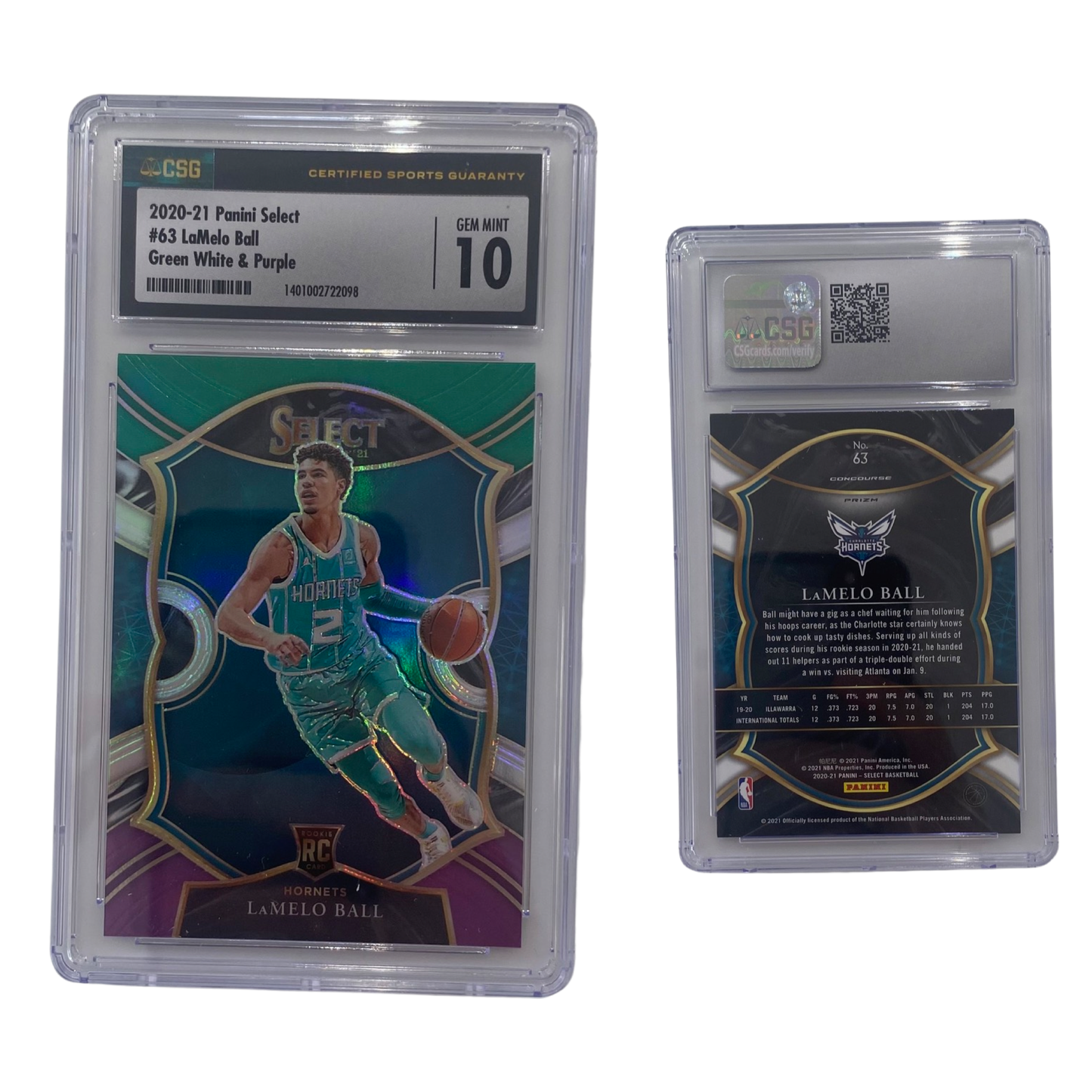 2020-21 LaMelo Ball Panini Select Green, White & Purple #63 CSG 10 GEM MINT