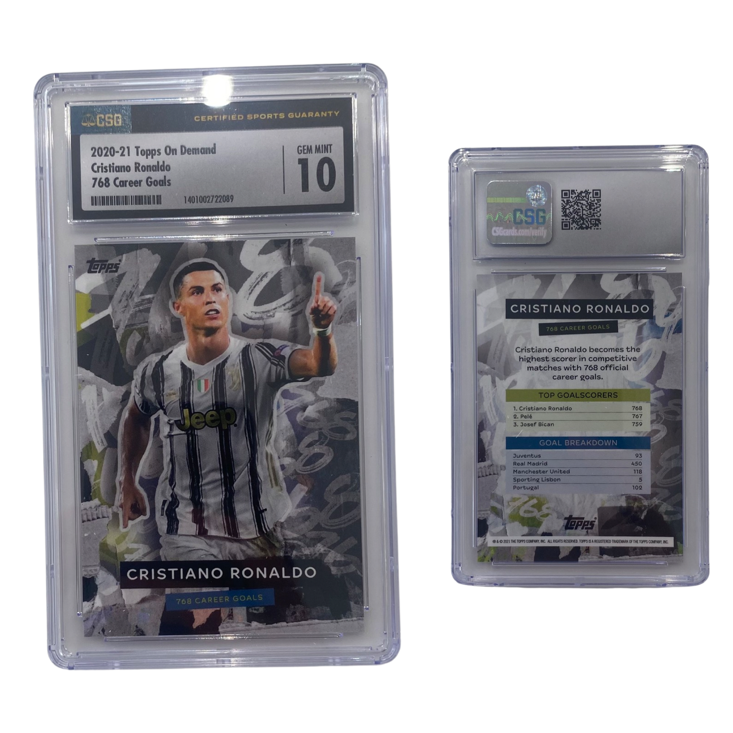 2020-21 Cristiano Ronaldo Topps On Demand 768 Career Goals CSG 10 GEM MINT