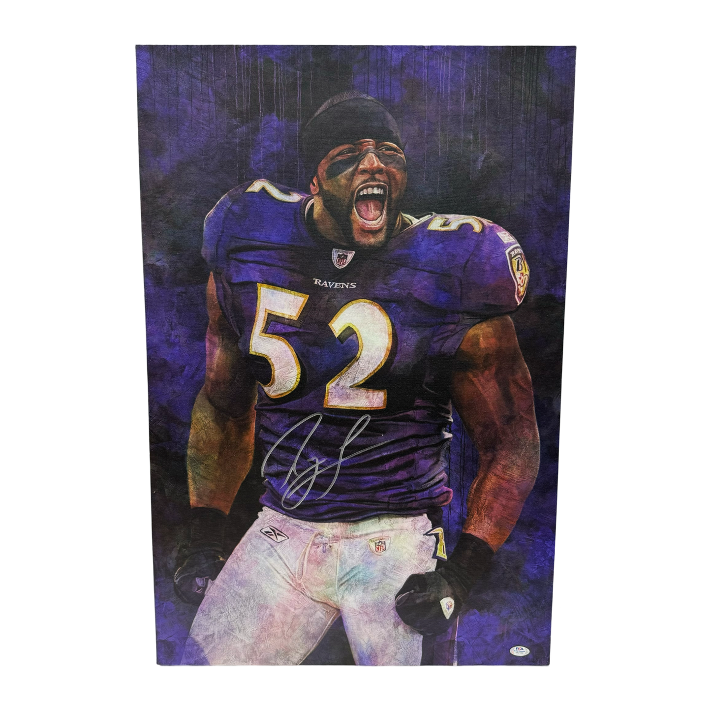 Ray Lewis Autographed Baltimore Ravens 20x30 Canvas PSA