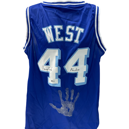 Jerry West Autographed Los Angeles Lakers Blue Jersey “The Logo” Inscription with Handprint Steiner CX