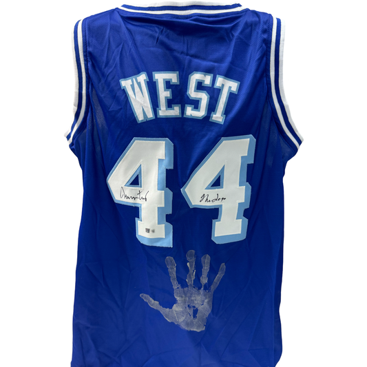 Jerry West Autographed Los Angeles Lakers Blue Jersey The Logo Inscription with Handprint Steiner CX