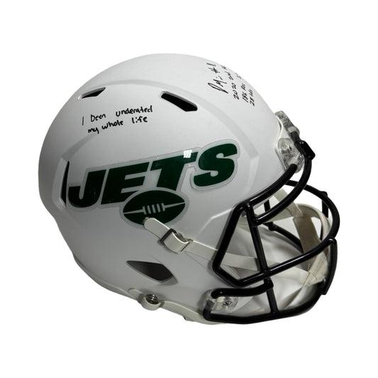Denzel Mims Autographed New York Jets Lunar Eclipse Replica Helmet Inscribed Stats JSA